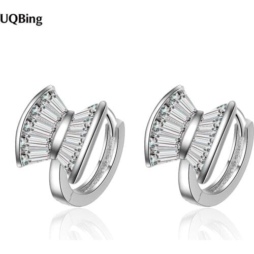 Geometric Top Grade CZ Zircon Women 925 Sterling Silver Clip Earrings