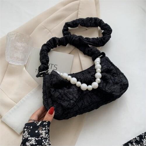 Retro Designer Women Hobos Shoulder Bags Fashion Ladies Small Flap Clutch Handbags Female Pearl Chain Strap Tote Underarm Bag