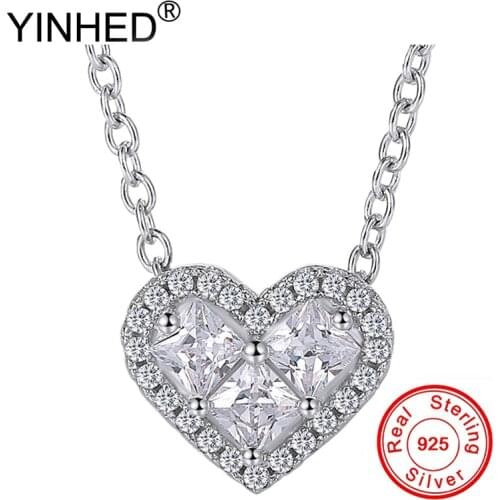 YINHED Fashion Valentines Day Gift Heart Shape Cubic Zirconia Pendant Necklace for Women 925 Sterling Silver Jewelry ZN147