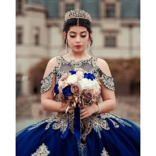 Navy Blue vestido de 15 anos Quinceanera Prom Dresses Appliques Lace Sweet 16 Dress Evening Party Gowns Sweep Train