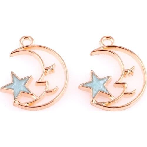 10pcs Moon Star 15*19mm Alloy Enamel Charms Jewelry Making Drop Oil Pendant DIY fit Earring Bracelet Necklace Fashion Accessory