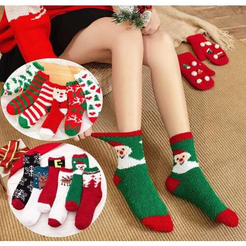 12pair/lot Women Sock Winter Warm Colorful kawaii Socks Soft Cotton Cute Santa Claus Deer Socks for Girl Christmas Gift socks