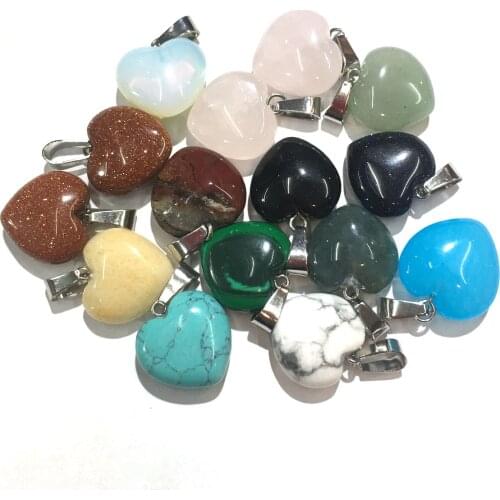 Peach Heart Shaped Watermelon Red Stones Pendant Reiki Healing Natural Stone Amulet DIY Jewelry Natural Stone Charms Size 16mm