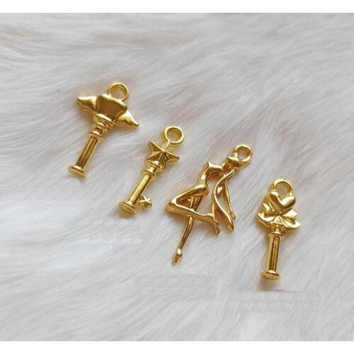 5pcs Moon Girl Charms Gold Color DIY Jewelry Accessories Metal Pendant Heart Star Magical Wand Decorations
