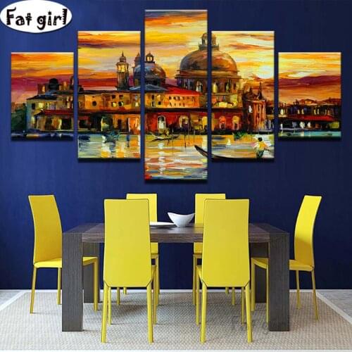 5D DIY Diamond Painting European architecture city landscape Cross Stitch Square round diamond embroidery mosaic oil painting