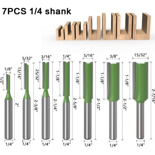 7 PCS 6mm 1/4 inch Shank Single Double Flute Straight Bit Milling Cutter for Wood Tungsten Carbide Router Bit Woodwork Tool