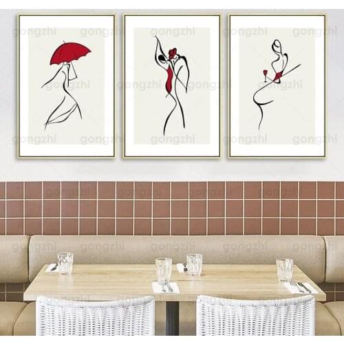 Abstract Canvas Drawing Line Female Red Key Color Living Room Cloakroom Clothing Store Wall Female Decor Printing Texture Poster