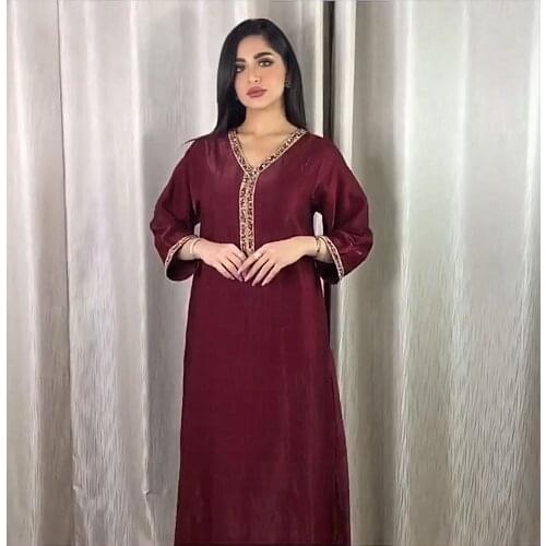 Diamond Muslim Dress Women Ramadan Middle Eastern Robe Jalabiya Eid Al-Fitr Abaya Turkey Hijab Dresses Khimar Islamic Clothing