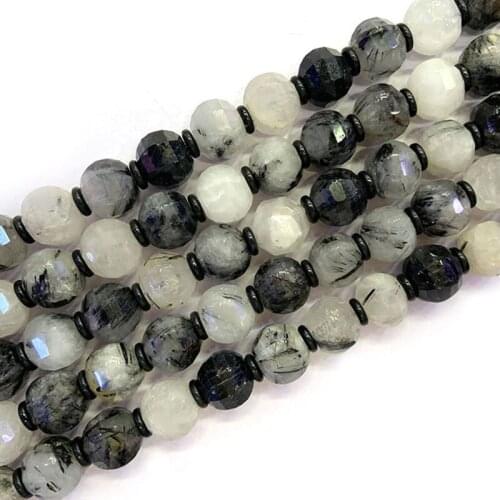 7x9mm Natural Black Rutilated Quartz Beads Rondelle Faceted DIY Loose Beads For Jewelry Making beads Accessories 15'' Women Gift