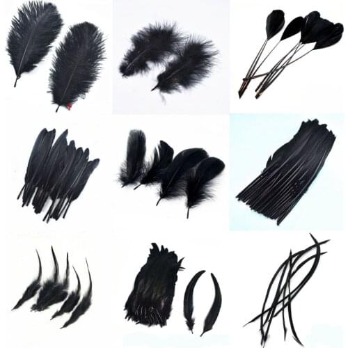 20pcs Black ostrich Goose Feathers for Crafts DIY Dyed pheasant rooster Feather for jewelry making home plumes Party decoration