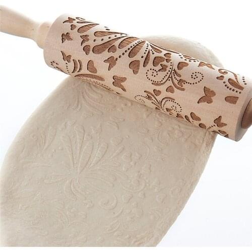 Wooden Rolling Pin Christmas Embossing Engraved Biscuit Fondant Baking Cake Patterned Rolling Pins Dough Pattern Kneading stick