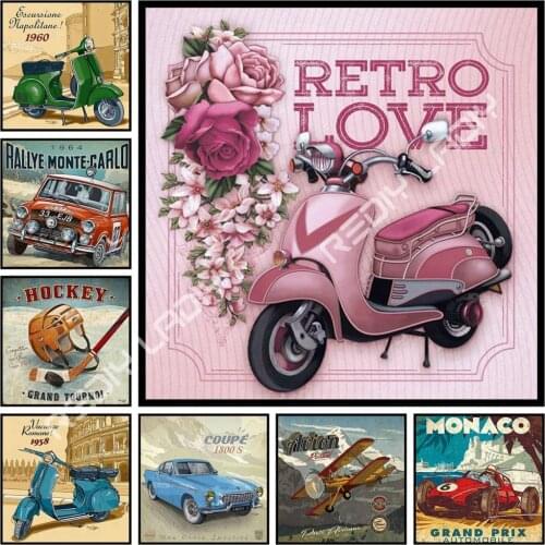 DIY Diamond Painting Retro Love Cars Picture Of Rhinestone Art 5D Diamond Embroidery Full Square/Round Drill Diamond Mosaic Kit