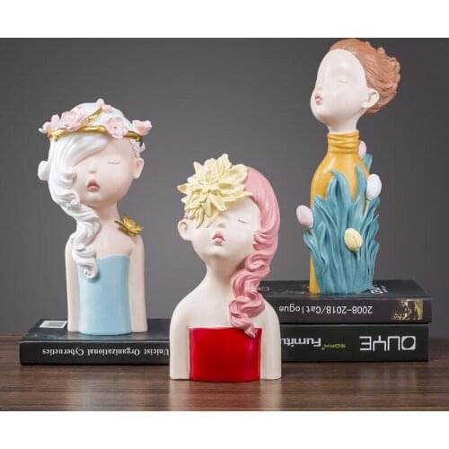 EUROPEAN CREATIVE RESIN GIRL STATUES DECORATION HOME BEDROOM DESK FIGURINES CRAFTS HOME LIVINGROOM TABLE SCULPTURE ORNAMENTS ART