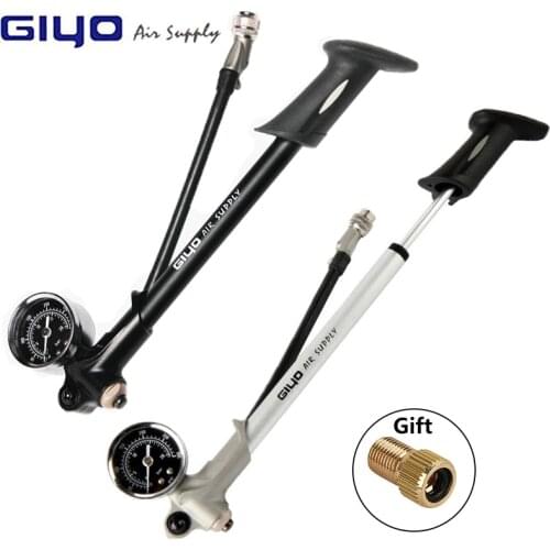 GIYO Bicycle Fork Pump Bike Rear Suspension Inflator 300psi High-pressure with Lever & Gauge Foldable Bike Air Shock Pump GS-02D