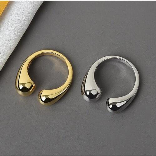 Kpop Punk Smooth Geometric Cambered Ring for Women Men Simple Gold Water Drop Open Finger Rings Bff Party Jewelry Gift