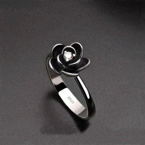 Drop Oil Rose Flower Rhinestone Rings For Women Fashion Black Flower Engagement Ring Valentine Promise Ring Bulk Items 2020