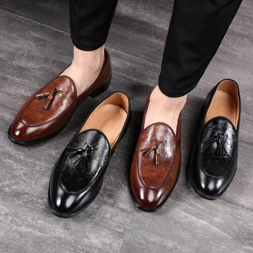 Tassel Dress Shoes Men Big Size Office Oxfords Slip On Leather Boat Shoes Designer Men Wedding Formal Shoes Mens Driving Loafers