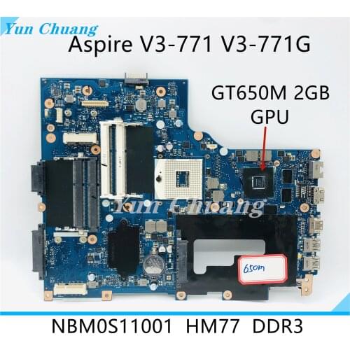 NBM0S11001 For Acer aspire V3-771 V3-771G Laptop Motherboard GT650M 2G HM77DDR3 NB.M0S11.001 VA70 VG70 MAIN BOARD 100% Work