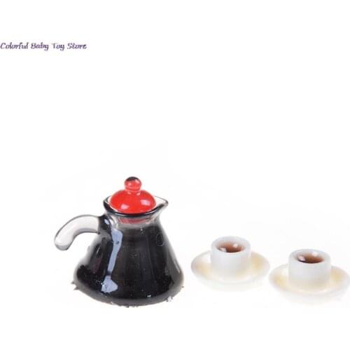1:12 Miniature Coffee Pot & Cup Saucer Simulation Game Dollhouse Mini Furniture Toy Food Kitchen Food Play Doll House Accessory