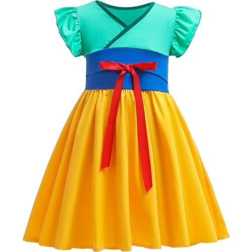 New Girls Dresses Cotton Brand Summer Baby Girls Dress Huamulan Dress Kids Girls Clothes Childrens Short Sleeve Clothing 2-6Y