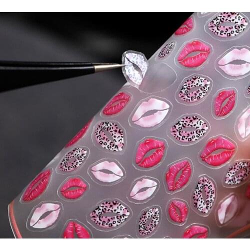 New 3D Self-Adhesive Bohemia Lovly Red Lips Image Nails Stickers for Nails Sticker Decorations Manicure