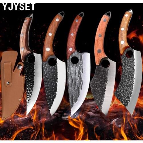 Stainless Steel Knife Handmade Fishing Kitchen Boning Knife Meat Cleaver Outdoor Cooking Butcher Knife Cutter With Knife Cover