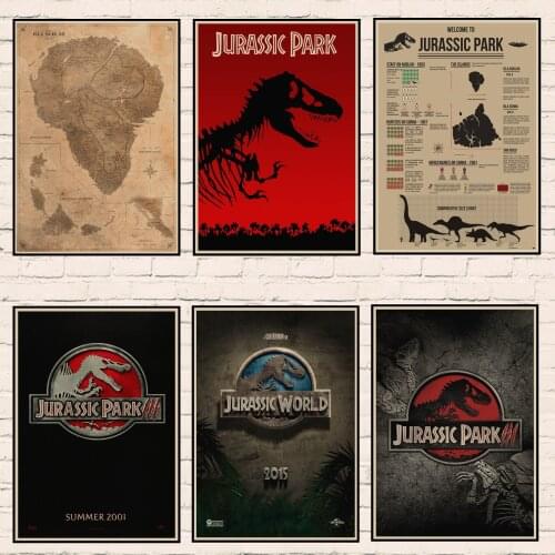 Jurassic Park Posters Vintage Style Wall Stickers Kraft Paper Prints Home Decoration wall sticke home art Brand A3