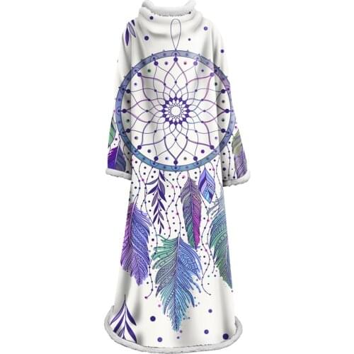 Throw Sleeve Blanket Dreamcatcher Style Blanket with Hat Thick Home Bedding Throw Travel Machine Washable With Sleeve