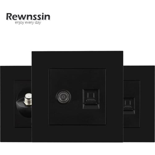 Internet Outlet Telephone Cat5e RJ45 Network Port Data TV Satellite Signal Wall Socket PC Data Female Socket Black Plastic Panel