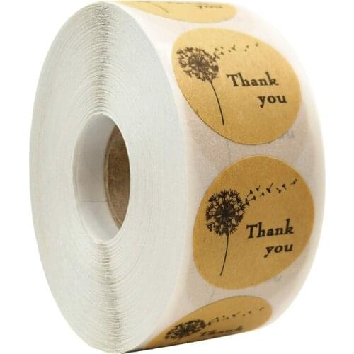 500 Pcs pieces Dandelion Thank you Self Adhesive Kraft Baking Seal Sticker Gift Label Round Labels FOR DIY Paper Bag