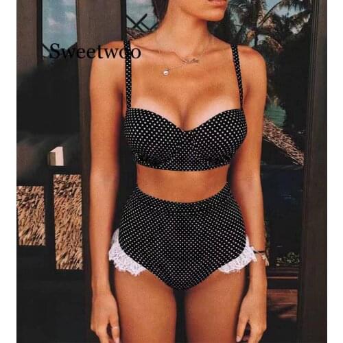 Sexy Lace Bikinis Women Swimsuit Push Up Swimwear Patchwork Bikini Set Dot Bathing Suit Brazilian Biquini Female Beachwear Beach