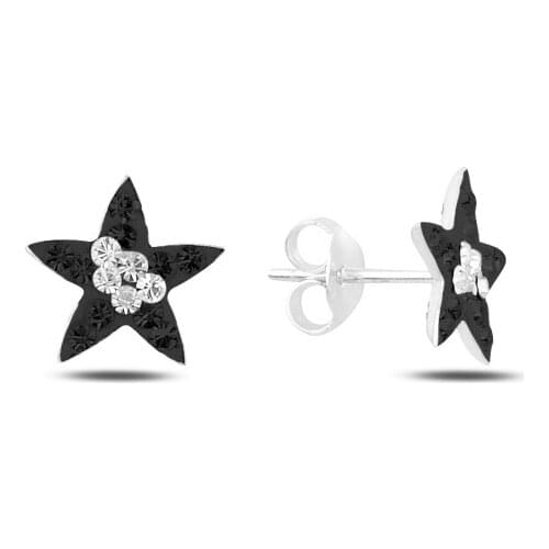 Silver 925 Sterling Star Crystal Stone Earrings
