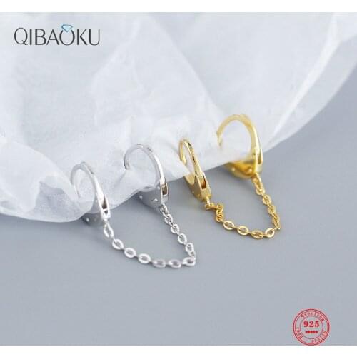 Sterling Silver 925 Hoop Earrings 6.8mm Double Sided Handcuffs Medium Chain Simple Fashion Ear Jewelry for Women