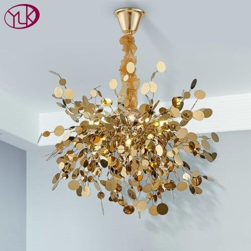 Modern gold chandelier for living room creative design gold stainless steel chain lamp dining room decor led light fixture