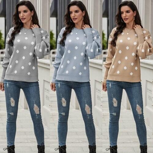 Sweater Women Pullover 2021 womens Tops long-sleeved New Polka Dot Printing Casual Knitted Sweater Warm Dropshipping SJ3217