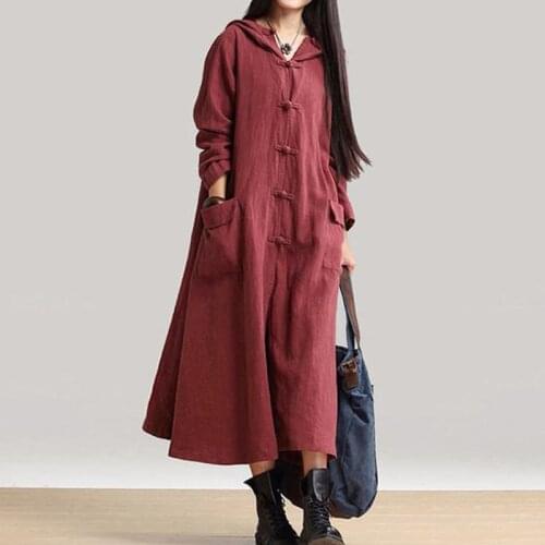 Loose Cotton Linen Dress Long Sleeve Women Vestidos Plus Size Women Clothing Long Hoodie Dress Large Sizes 4XL 5XL Dresses HC115