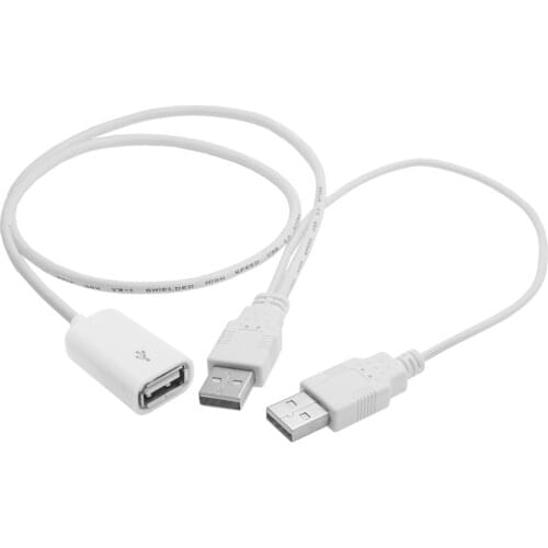 White USB 2.0 Female to Dual A Male Extra Power Data Y Extension Cable for 2.5" Mobile Hard Disk 60cm Allows 2 ports USB