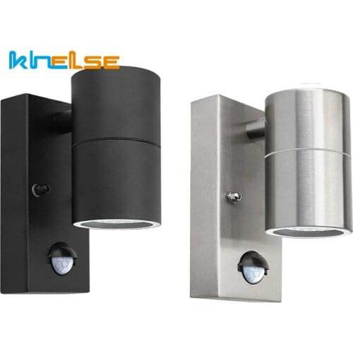 Black PIR Motion Sensor Outdoor Wall Light Khelse Stainless Steel Induction Movement 10W Wall Lamp IP54 Up Down Bracket Lamp