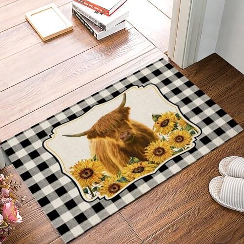 Country Style Highland Cow Sunflower Doormat for Entrance Door Bathroom Hallway Non-Slip Rugs Home Decor Kitchen Mats