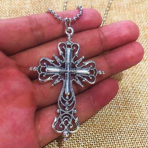 Vintage Silver Color Styles Zinc Alloy Jesus Cross Pendant Necklace Religious Faith Charm Frame DIY Handmade jewelry Components