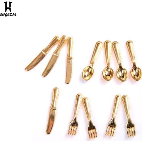 Vintage Dollhouse Miniatures Tableware Mini Cutlery Knife Fork Spoon Childrens Toy Doll House Decor