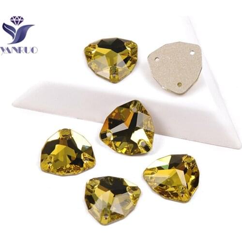 YANRUO 3272 Trilliant Fat Triangle Light Topaz Flatback Rhinetones Sew On Dress Rhinetones Stones And Crystal For Shoes Dress
