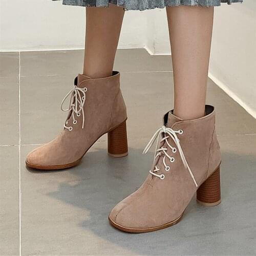 Plus Size 34-48 Women Boots High Heels Shoes Zipper Ankle Boots Autumn Winter Flock Snow Martin Boots Sexy Party Fashion Boots
