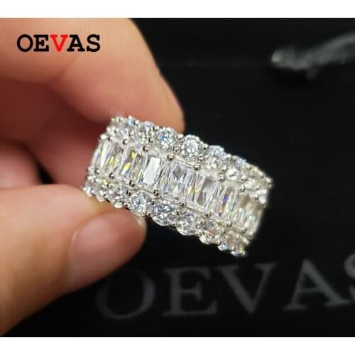 OEVAS Solid 925 Sterling Silver Wedding Rings For Women Sparkling 3 Rows Full High Carbon Diamond Engagement Party Fine Jewelry