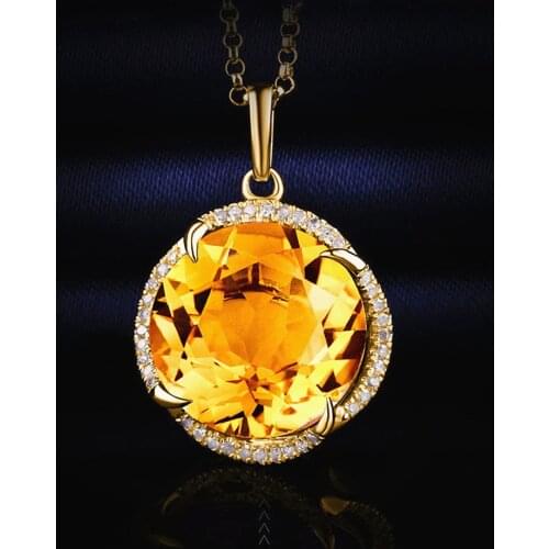 Elegant Flower Yellow Crystal Citrine Gemstones Diamonds Pendant Necklaces For Women 18k Gold Color Choker Jewelry Bijoux Gifts