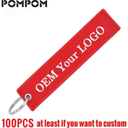 100PCS OEM Key Ring Keychain llaveros Safety Label Embroidery Customize Key Chain Ring for Aviation Gifts Fashion Jewelry