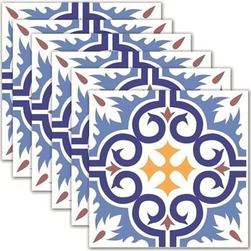6pcs/lot Morocco Style Colorful Tile Waist Line Wall Sticker Kitchen Bathroom Tiles Poster Vinyl Floor Diagonal Wall Decals