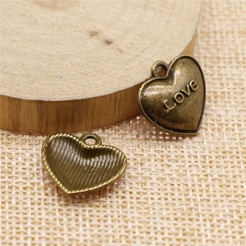 Free shipping 65pcs 17x17mm antique bronze love peach heart charms diy retro jewelry fit Earring keychain hair card pendant