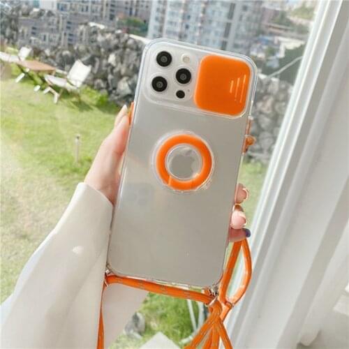 Transparent Slide Camera Lens Protection Case For iPhone 11 12 Pro XS Max 8 7 Plus X XR 12 Mini Case Lanyard Clear Holder Cover