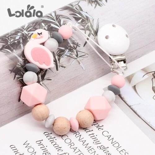 Wood Pacifier Chain Wooden Bead Dummy Clip Holder Cute Silicone Pacifier Clips Soother Chains Baby Teething Toy For Baby Chew